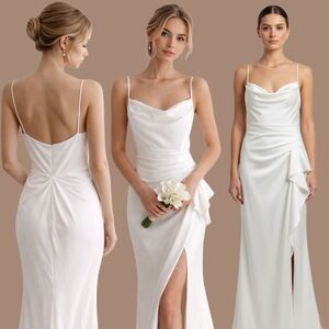Ivory Wedding Elopement Engagement Maxi Dress Ruched Drape Cowl Modern Bridal 14